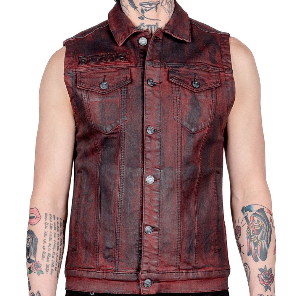 WORNSTAR IDOLMAKER VEST - rock star denim, washed crimson red and black, Large